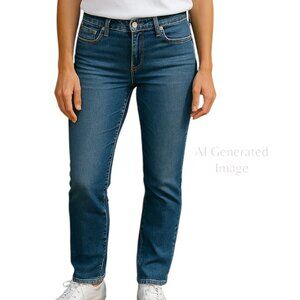 Levis Womens 505 STRAIGHT High Rise Flap Back Pockets Denim Blue Jeans Size 14 M